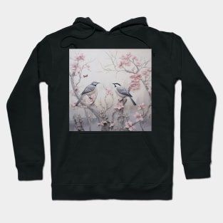 Copy of Grey and pink chinoiserie painting with birds and flowers Hoodie